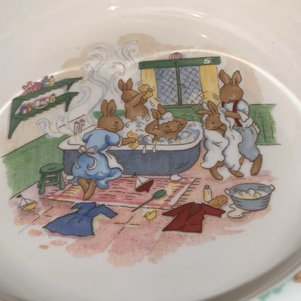 2003 Royal Doulton Bunnykins Baby's Set Bath Time For Bunnies Bowl  & Mug NIB‎